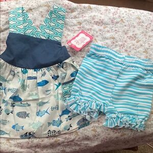 Blue Fish Print Kids Outfit